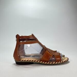 Pikolinos Brown Leather Floral Cutout Gladiator Sandals Womens Size US 6.5 EU 37